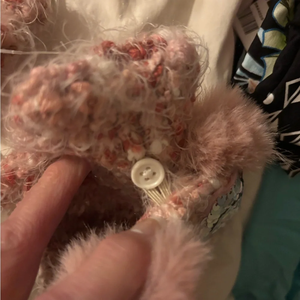 The Children's Place Pink Fuzzy Mittens with Sequin Hearts that reverse to sleep